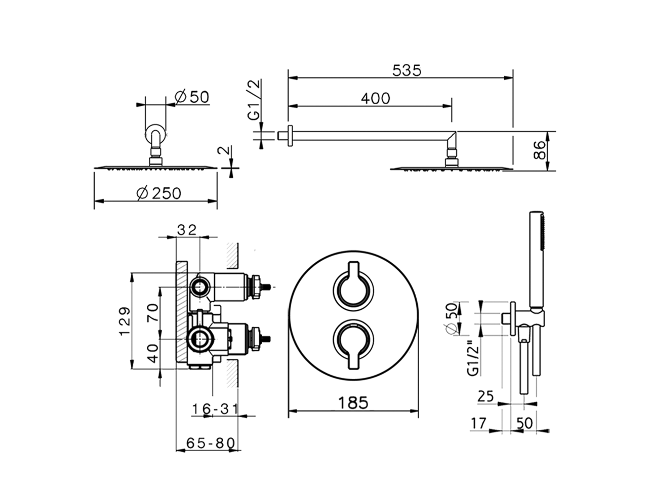 Conjunto ducha termostática empotrada TENDER_C20KT010 - v1