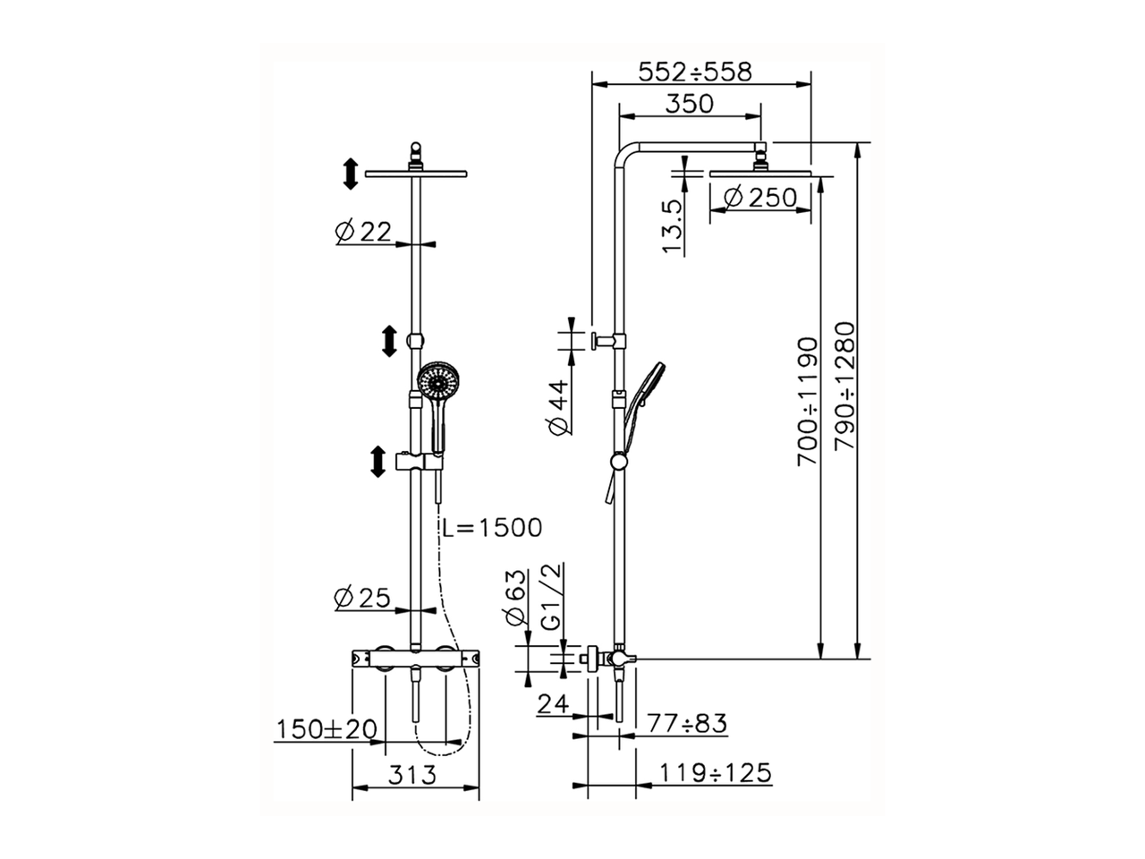 Columna termostática ducha 2 funciones TENDER_C2C8402A - v1