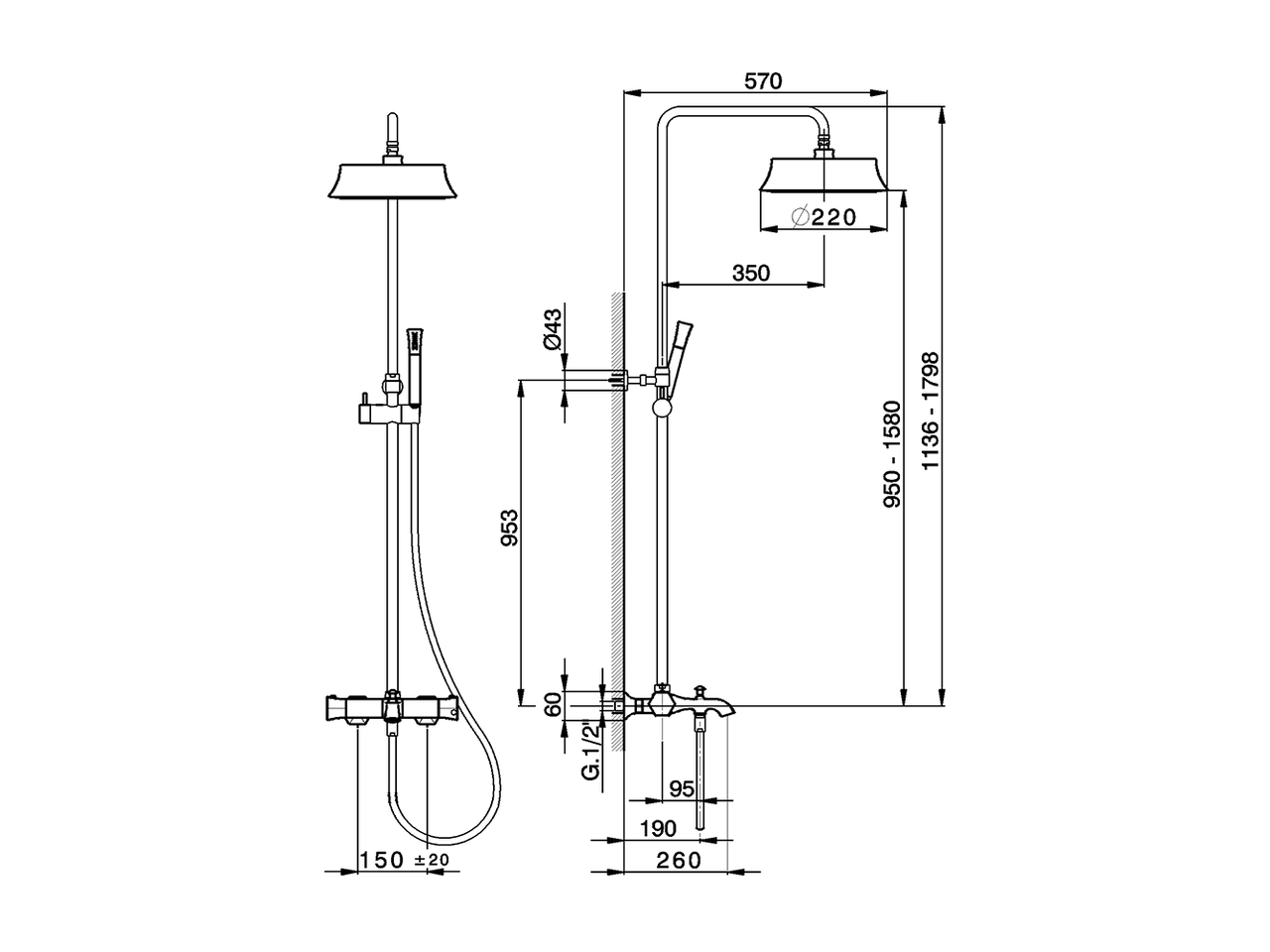 Columna termostática bañera 3 funciones CHERIE_CEC83010 - v1