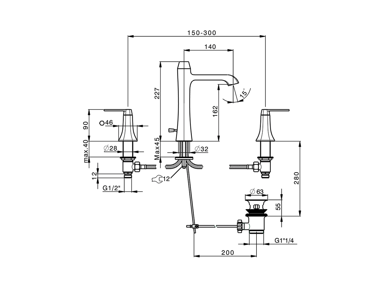Lavabo 3 agujeros CHERIE_CF001060 - v1