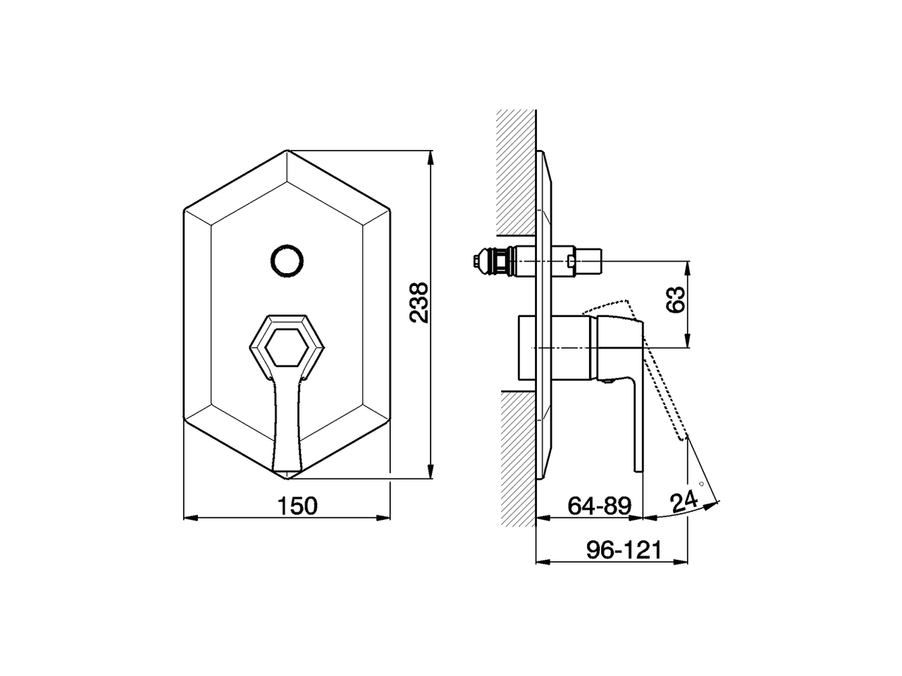 Parte externa monomando baño/ducha empotrado CHERIE_CH002100 - v1