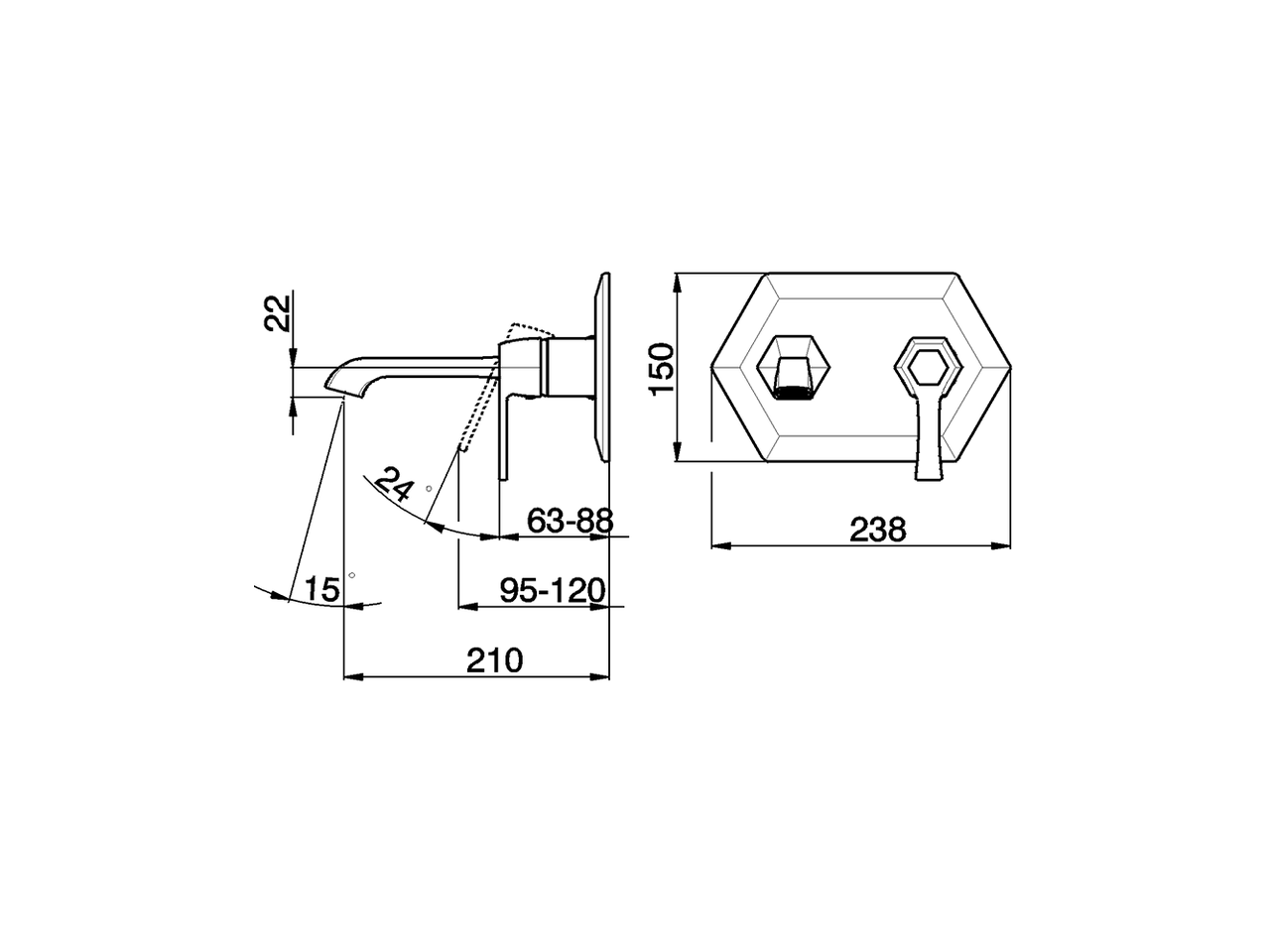 Parte externa monomando lavabo de pared CHERIE_CH005510 - v1
