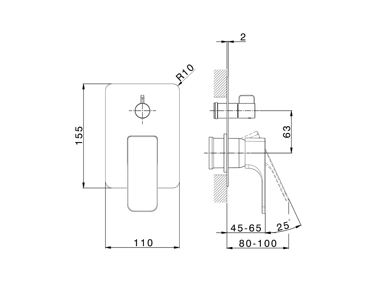 Parte externa monomando baño/ducha empotrado CUBIC_CU002300 - v1