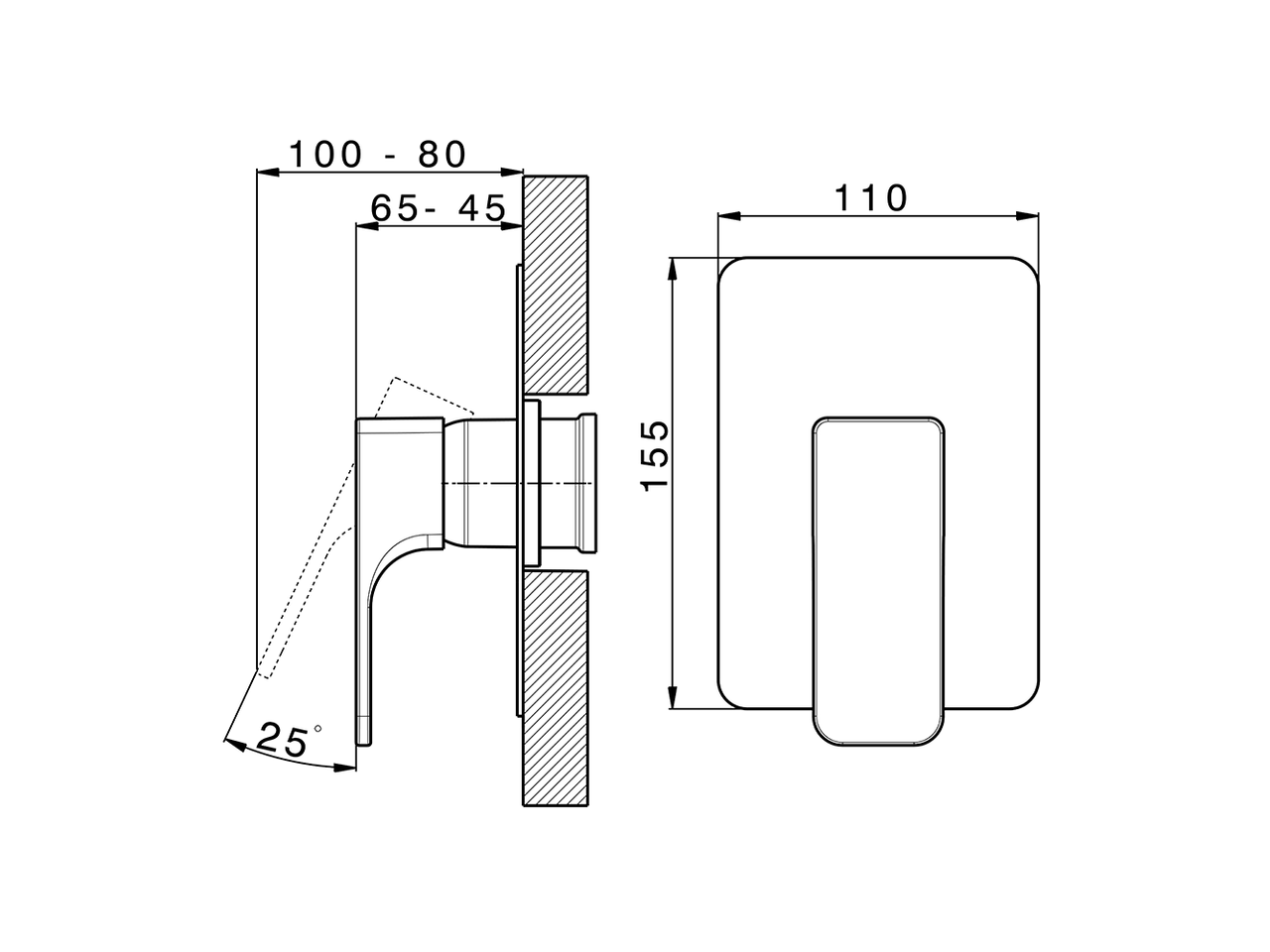 Parte externa monomando ducha empotrada CUBIC_CU003002 - v1