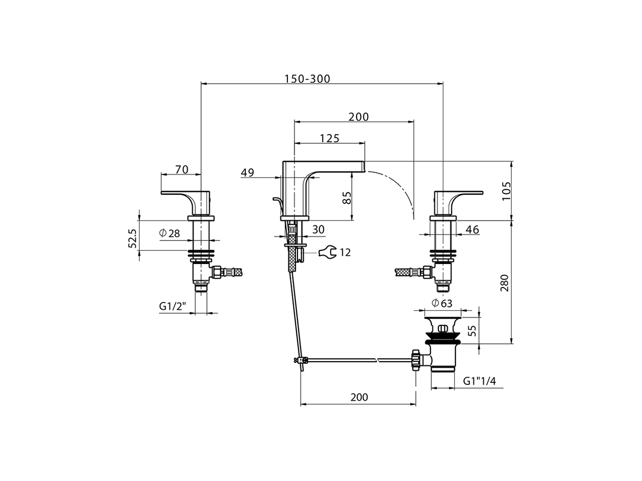 Lavabo 3 agujeros CUBIC_CU0C1020 - v1
