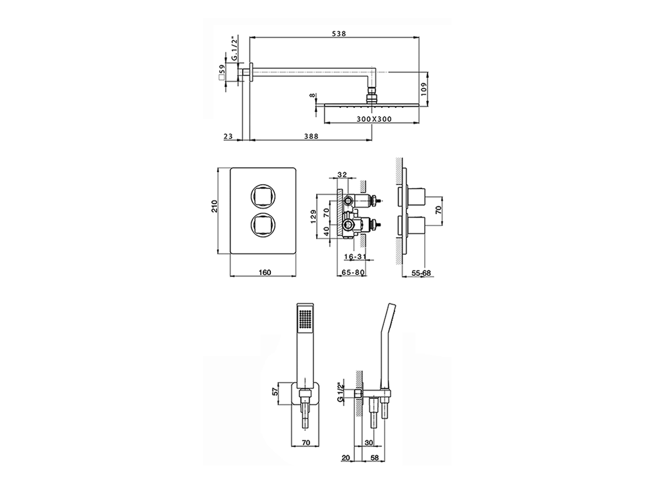 Conjunto ducha termostática empotrada CUBIC_CU0KT010 - v1