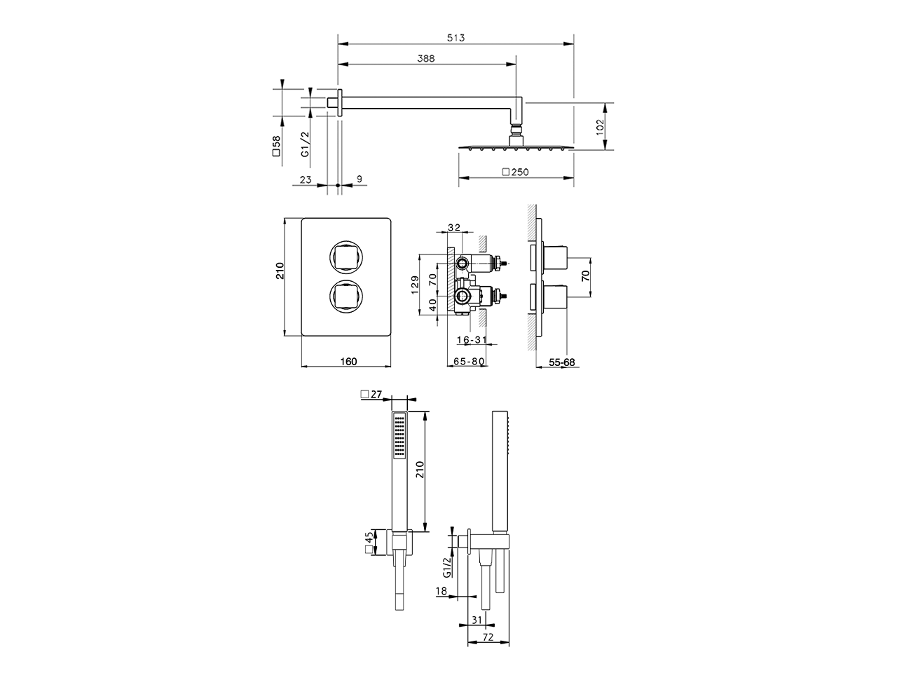 Conjunto ducha termostática empotrada CUBIC_CU0KT020 - v1
