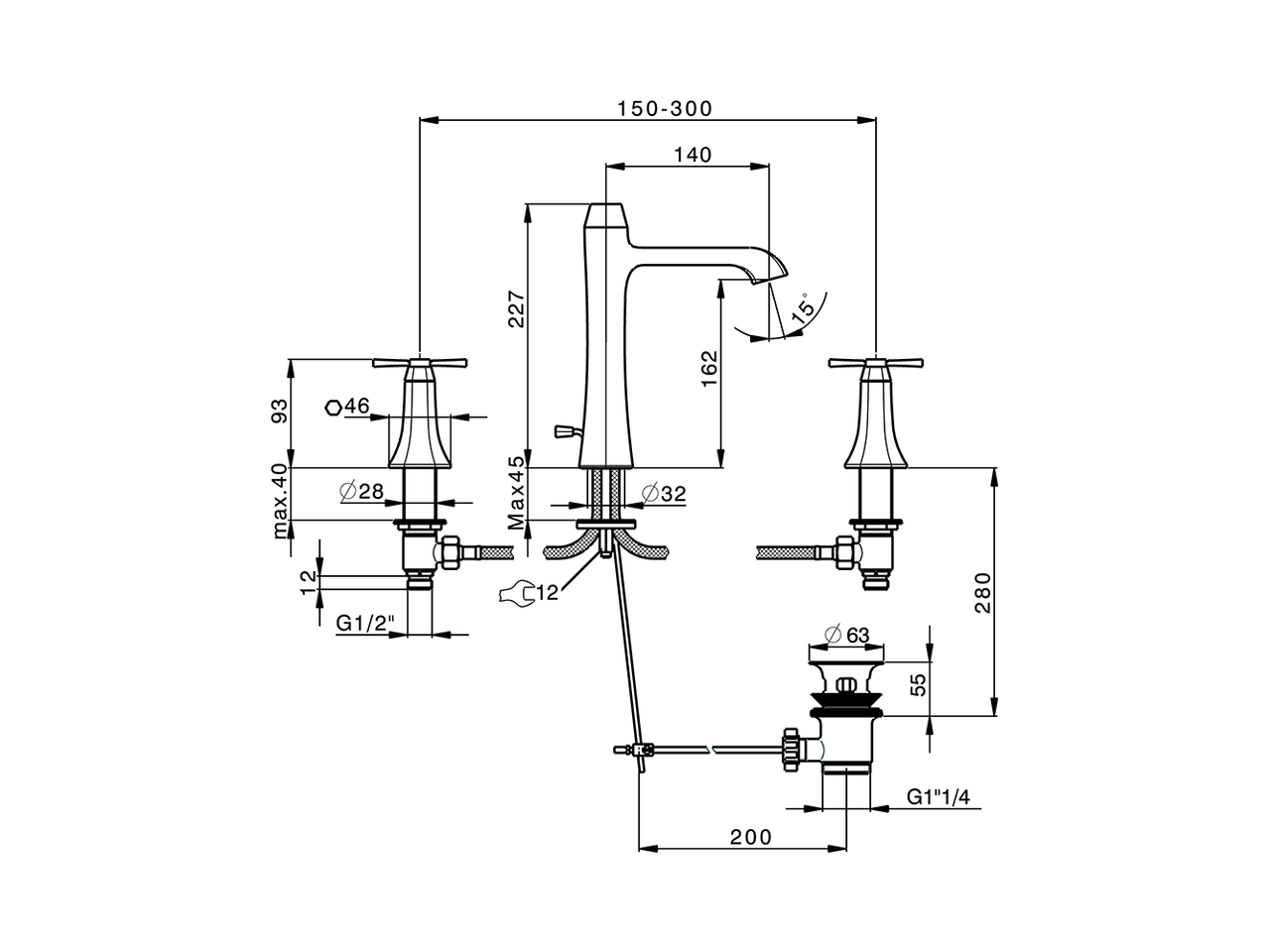 Lavabo 3 agujeros CHERIE_CX001060 - v1