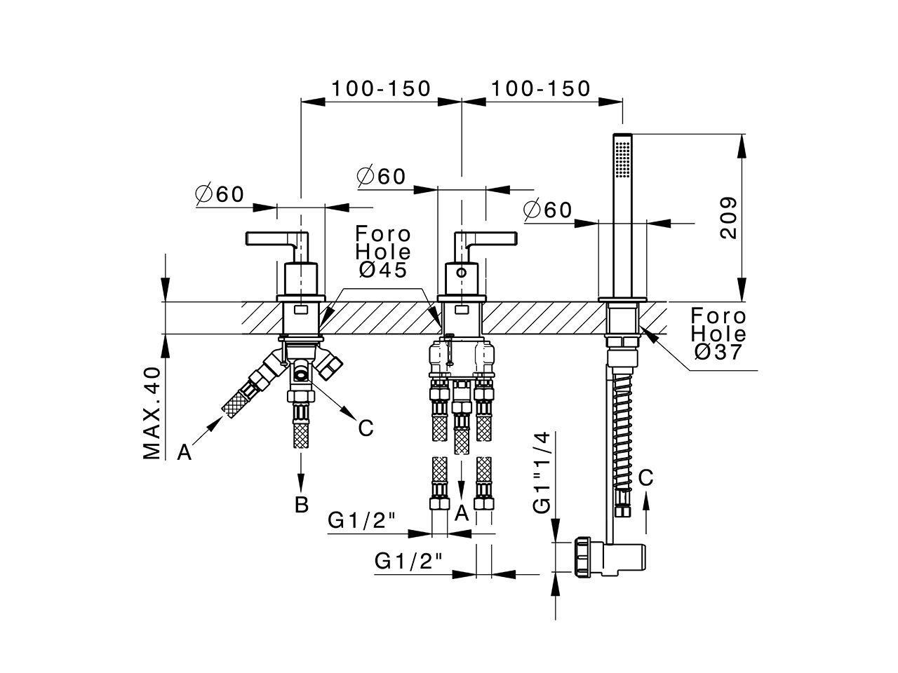 Borde bañera termostático 3 agujeros GRACE_GLT79010 - v1