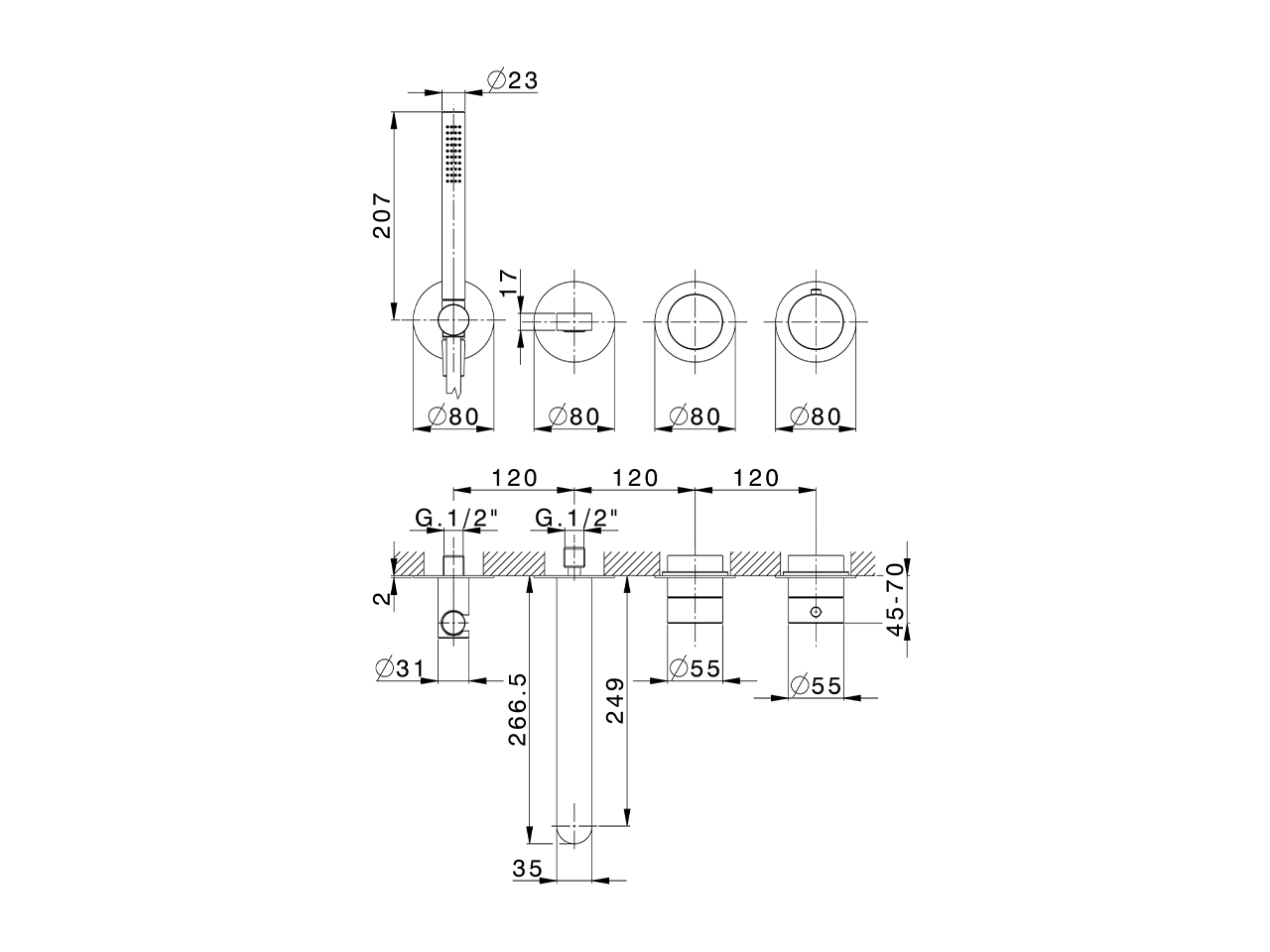 Parte externa termostático baño empotrado PURA SINCRONIA_I10G4200 - v1