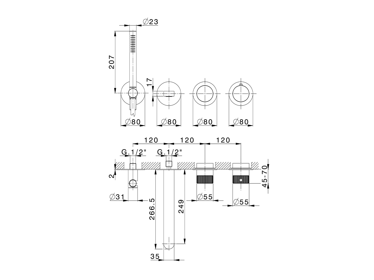 Parte externa termostático baño empotrado PLISSÉ SINCRONIA_I20G4200 - v1