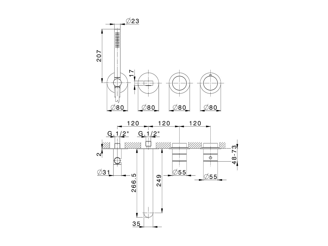 Parte externa termostático baño empotrado DUO SINCRONIA_I30G4200 - v1