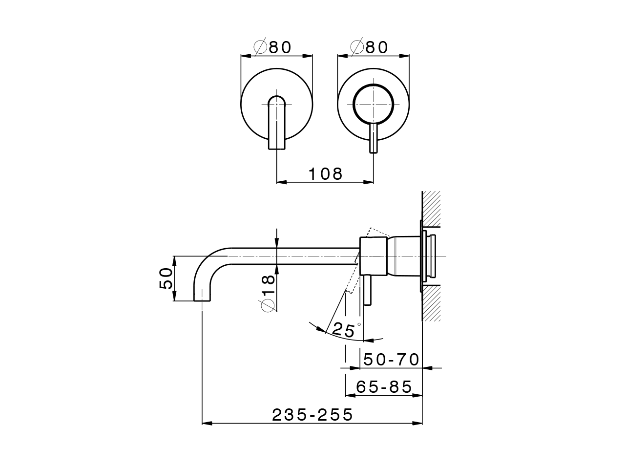 Parte externa monomando lavabo de pared LESS MINIMAL_LM005517 - v1