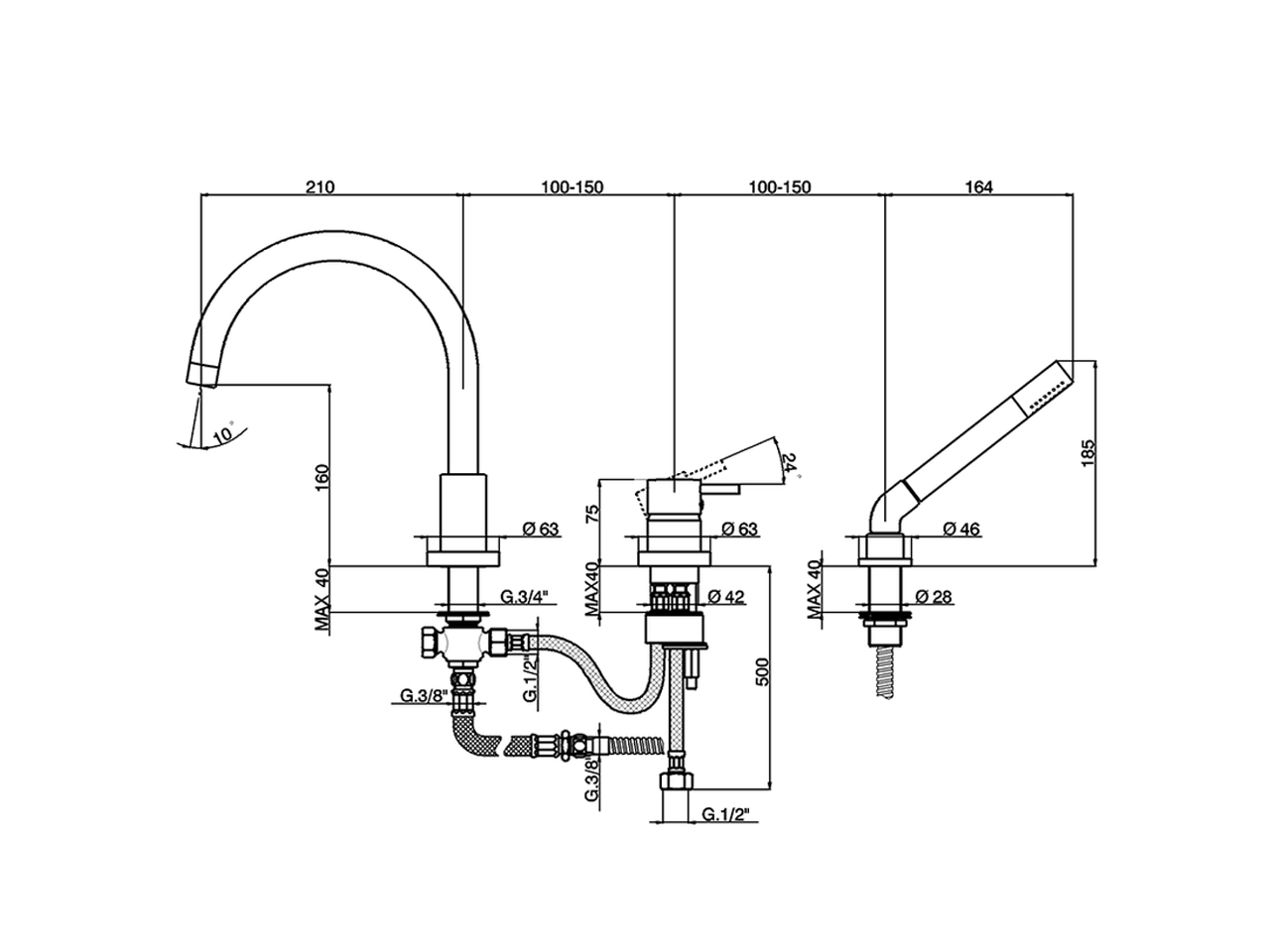 Borde Bañera monomando 3 agujeros NUOVA LESS_LN001260 - v1