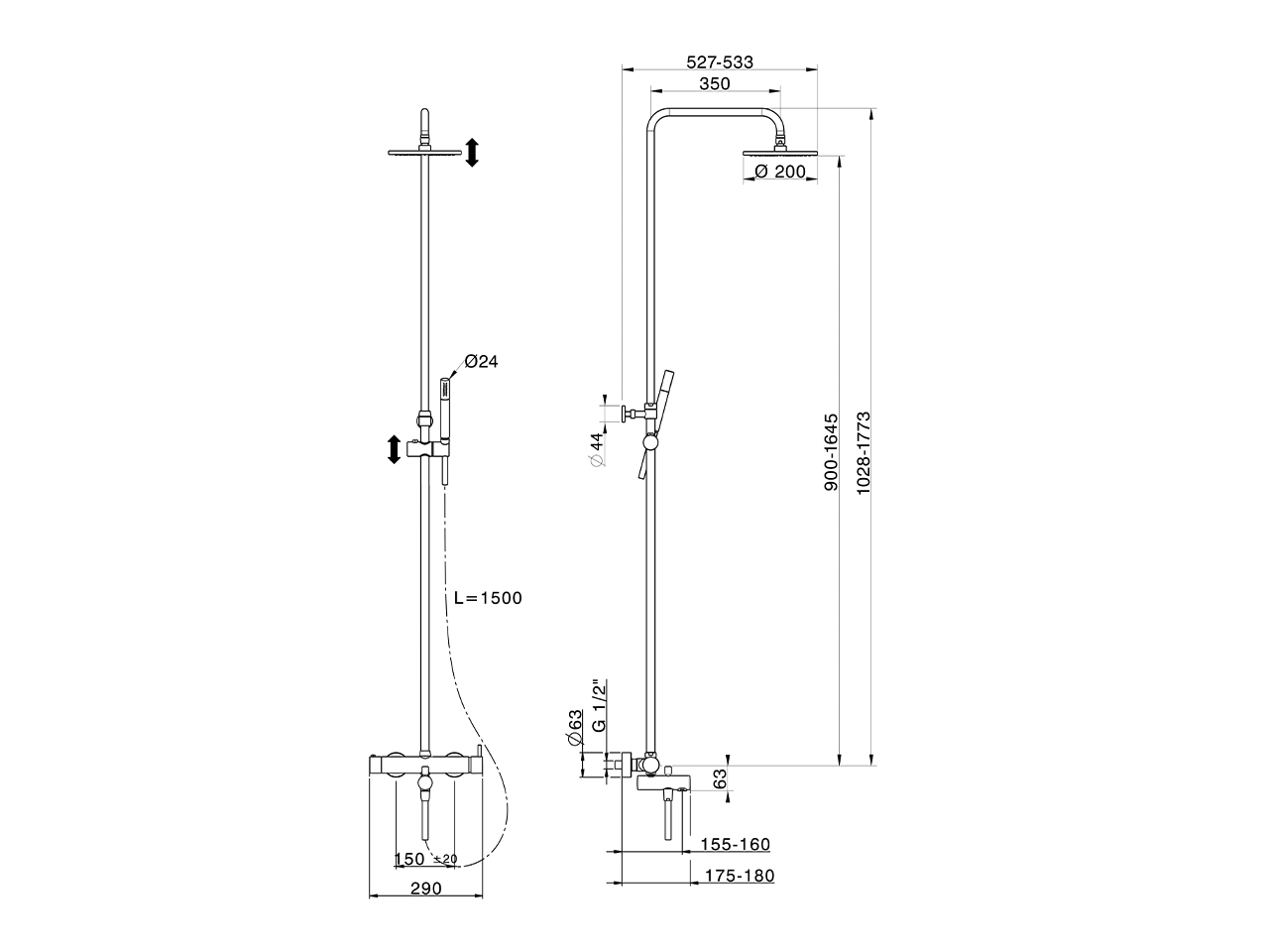 Columna monomando bañera 3 funciones NUOVA LESS_LN004120 - v1