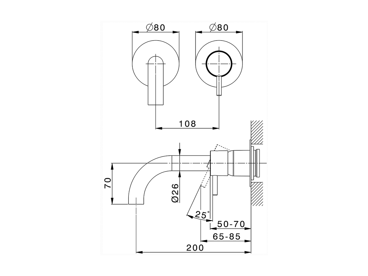 Parte externa monomando lavabo de pared NUOVA LESS_LN00551D - v1