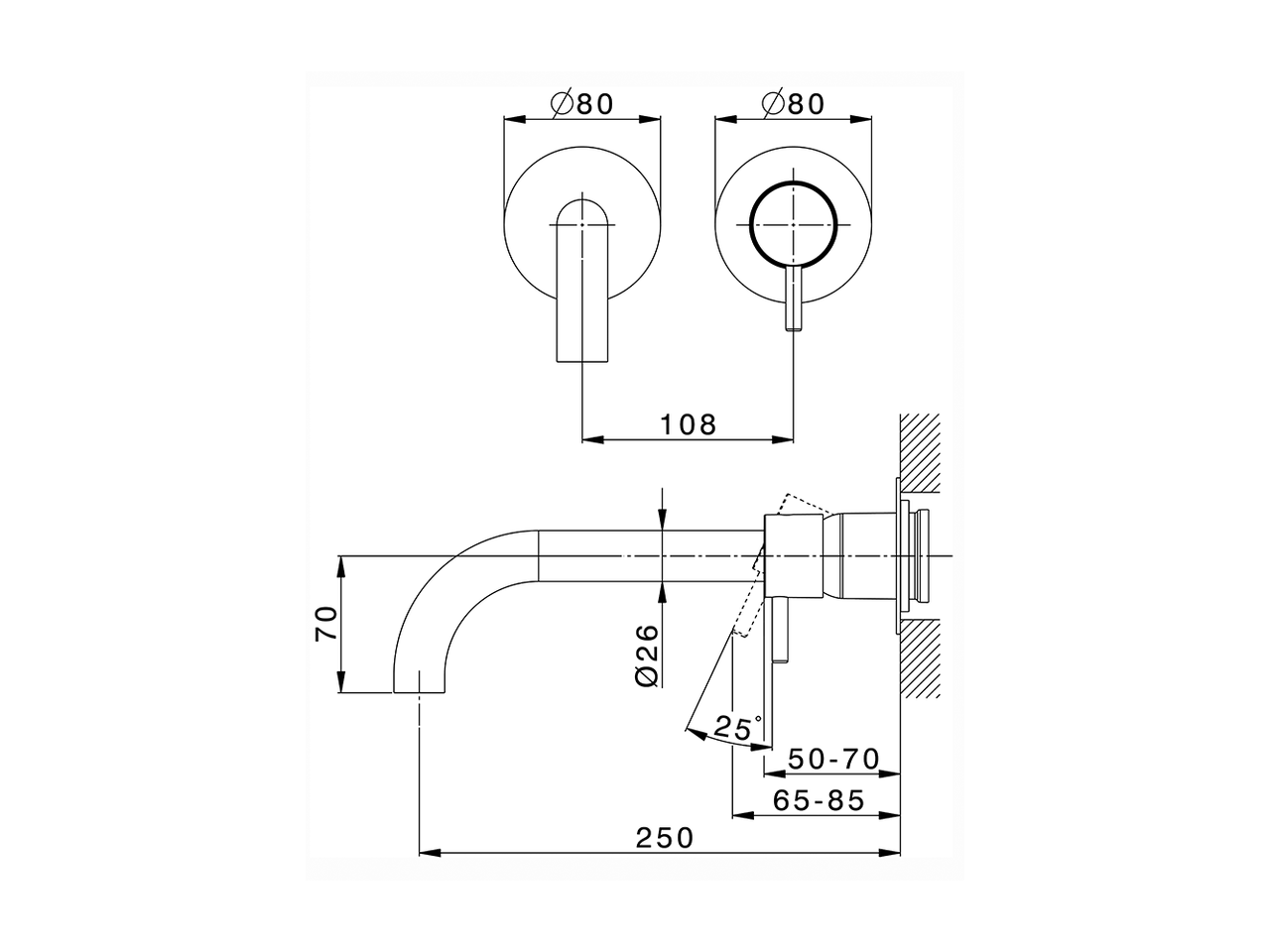 Parte externa monomando lavabo de pared NUOVA LESS_LN00551E - v1