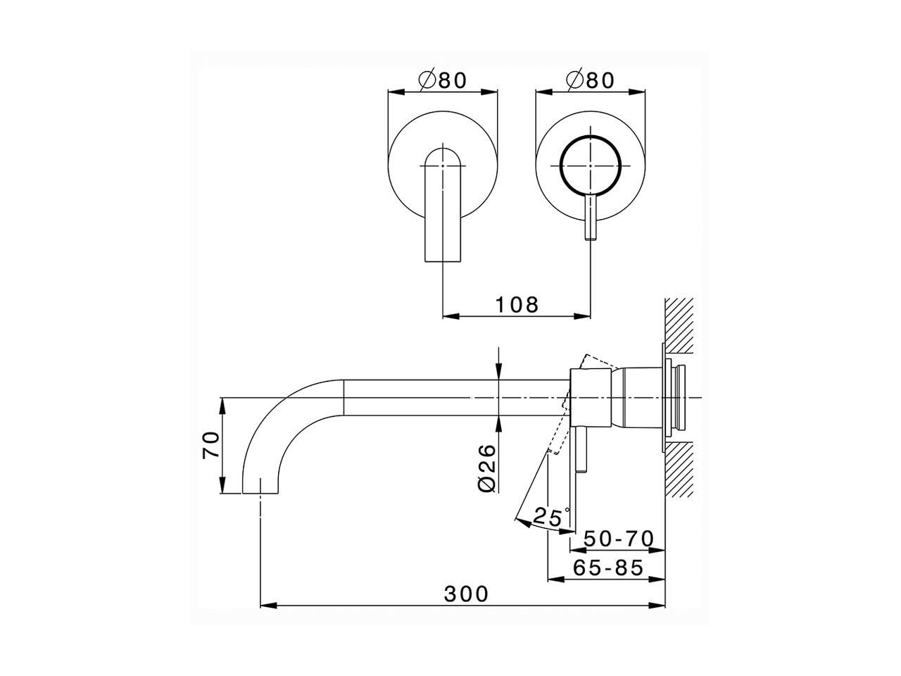 Parte externa monomando lavabo de pared NUOVA LESS_LN00551F - v1