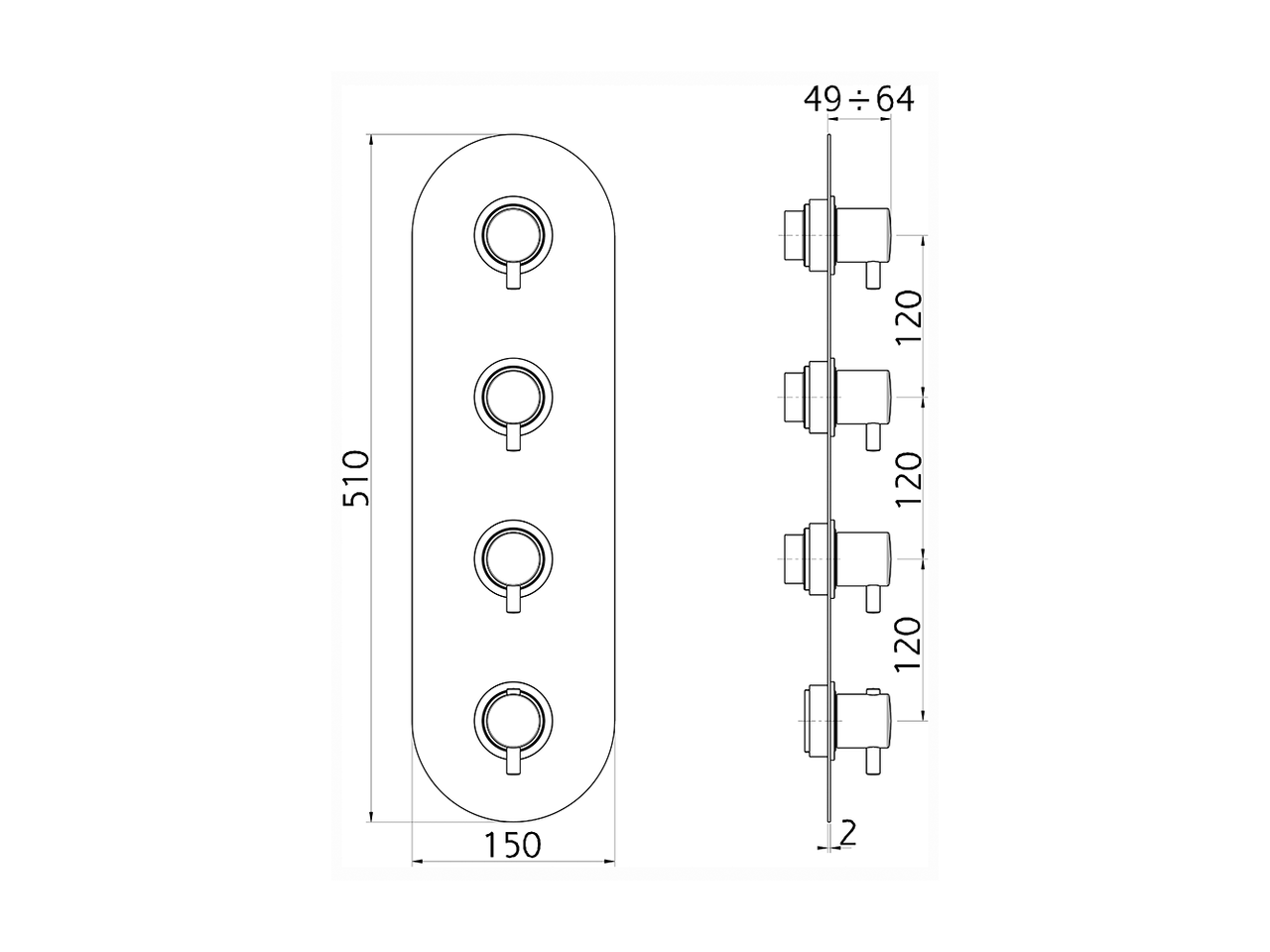 Parte externa termostático ducha 3 funciones WELLNESS_LN01V300 - v1