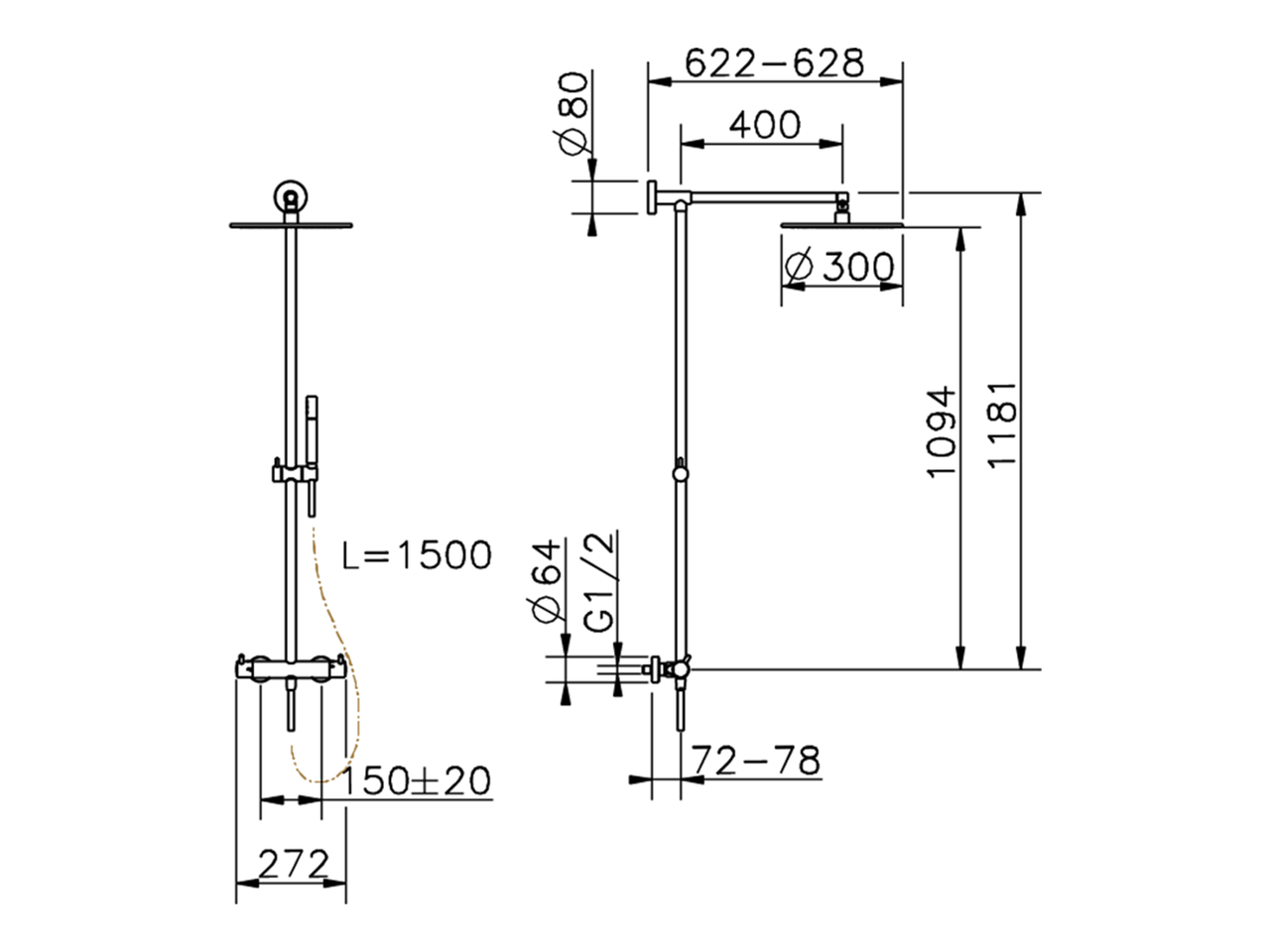 Columna termostática ducha 2 funciones LESS MINIMAL_LNC7801N - v1