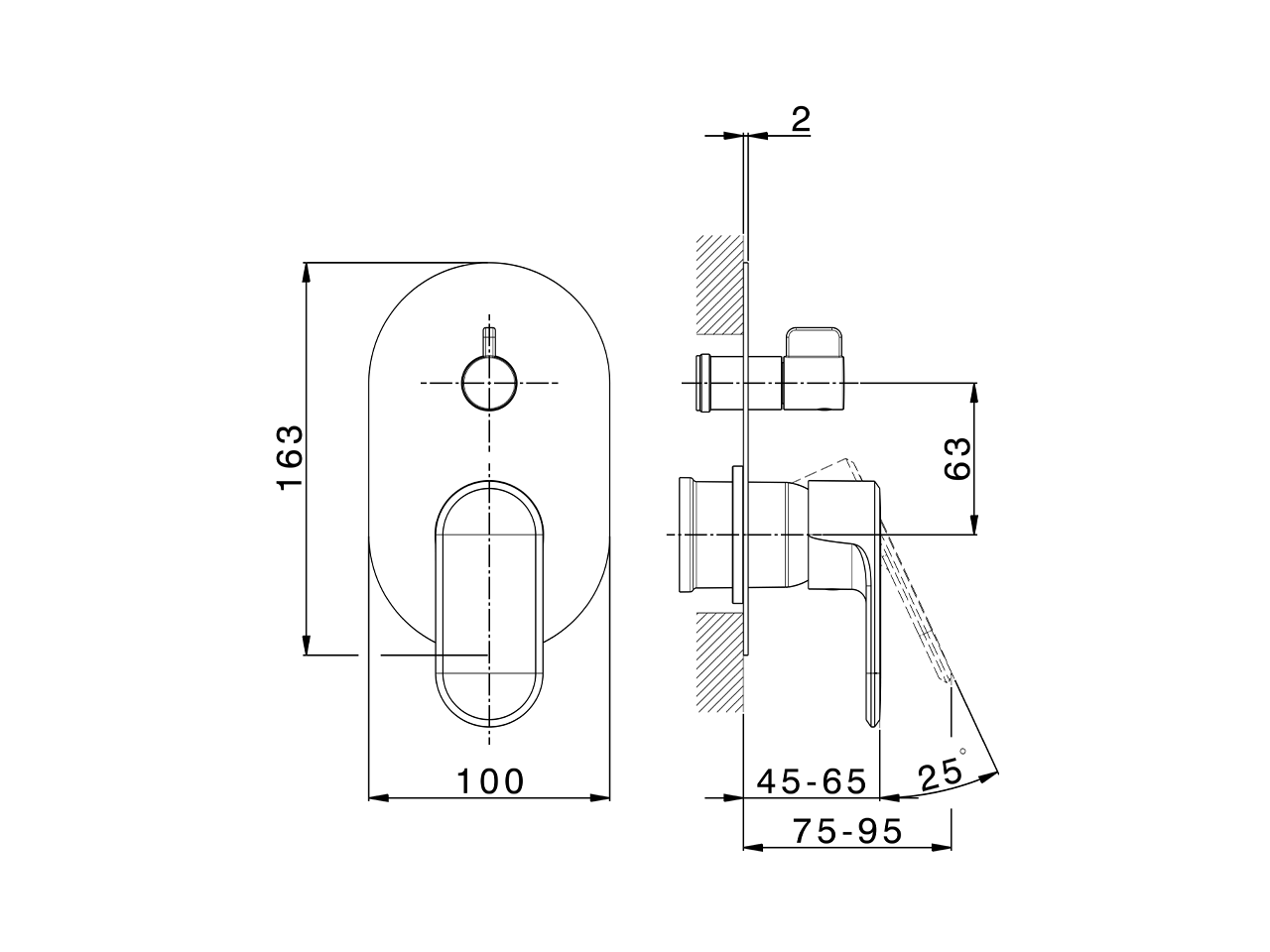 Parte externa monomando baño/ducha empotrado LINEAVIVA_LV002300 - v1