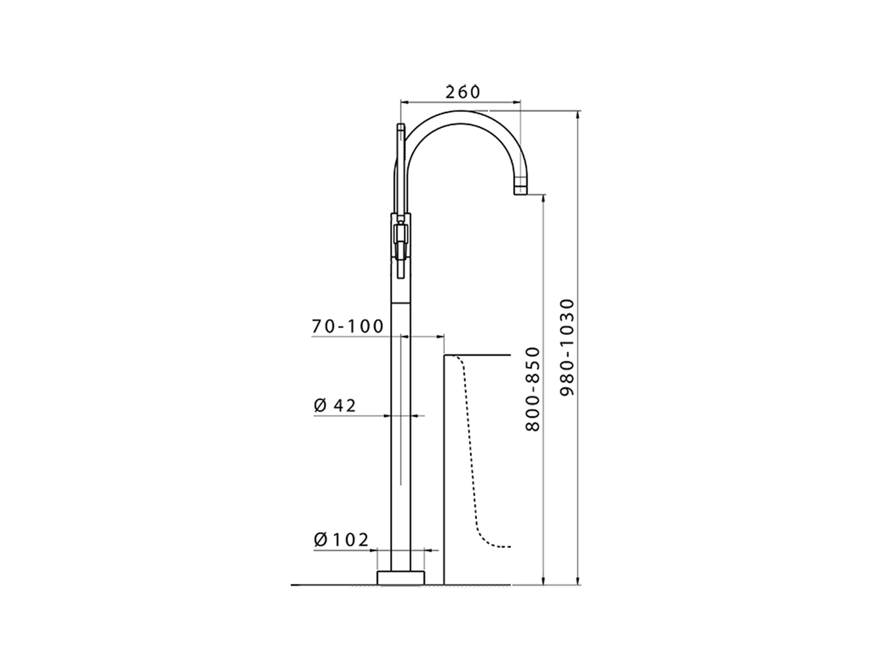 Parte externa monomando bañera de suelo LINEAVIVA_LV014200 - v1