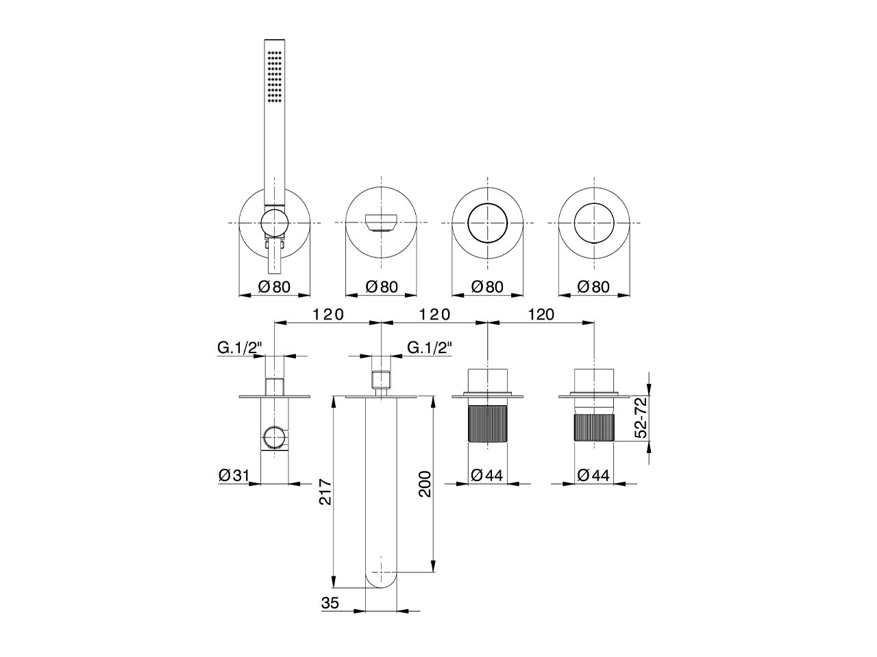 Parte externa monomando baño empotrada PLISSÉ ENCANTO_N20G8200 - v1