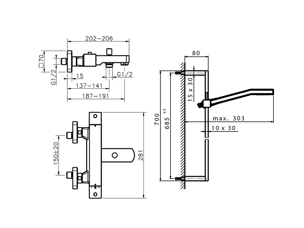 Bañera termostática con barra-corrediza ROADSTER ACCENT_RAS27010 - v1