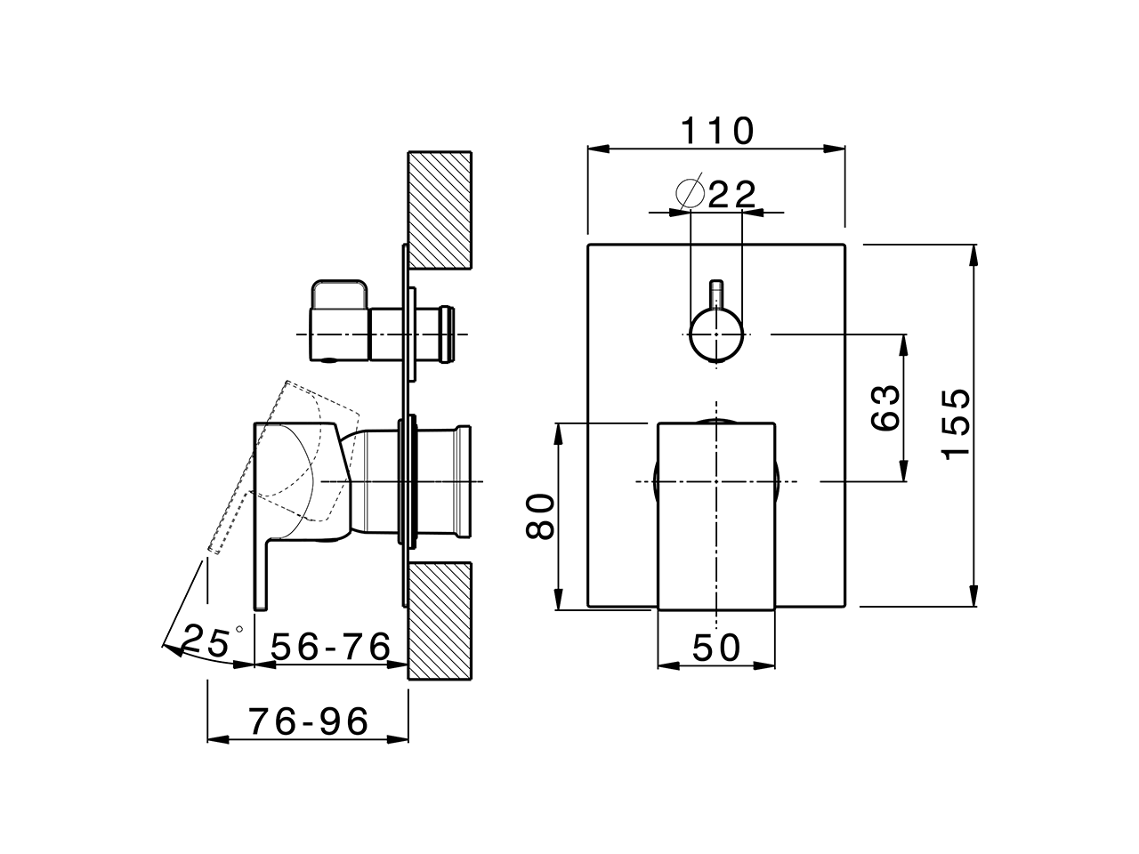 Parte externa monomando baño/ducha empotrado HI-RISE_RI002300 - v1