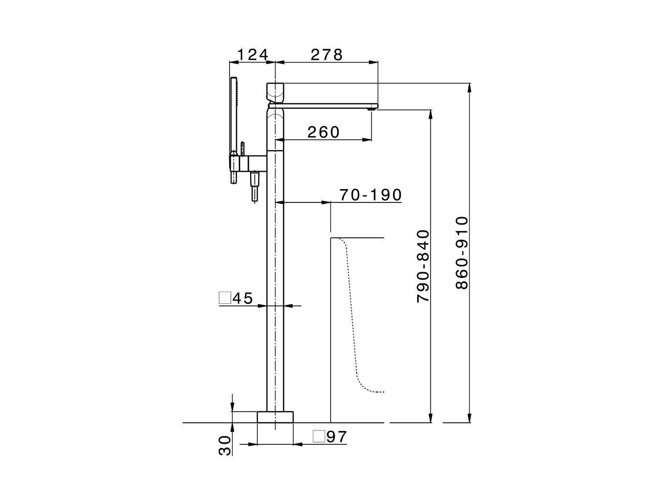 Parte externa monomando bañera de suelo HI-RISE_RI014204 - v1
