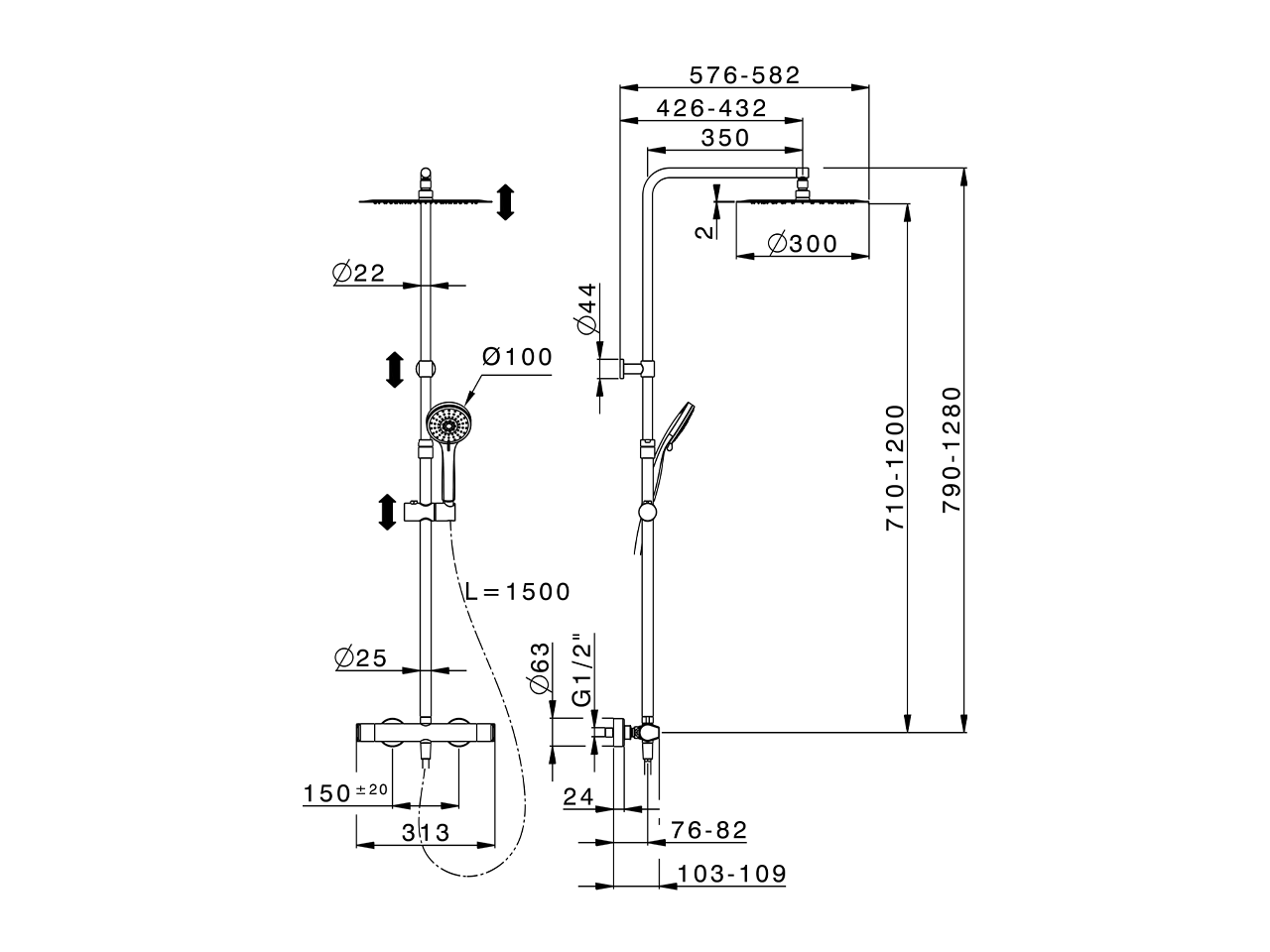 Columna termostática ducha 2 funciones ROCK&ROLL_RKC8401D - v1