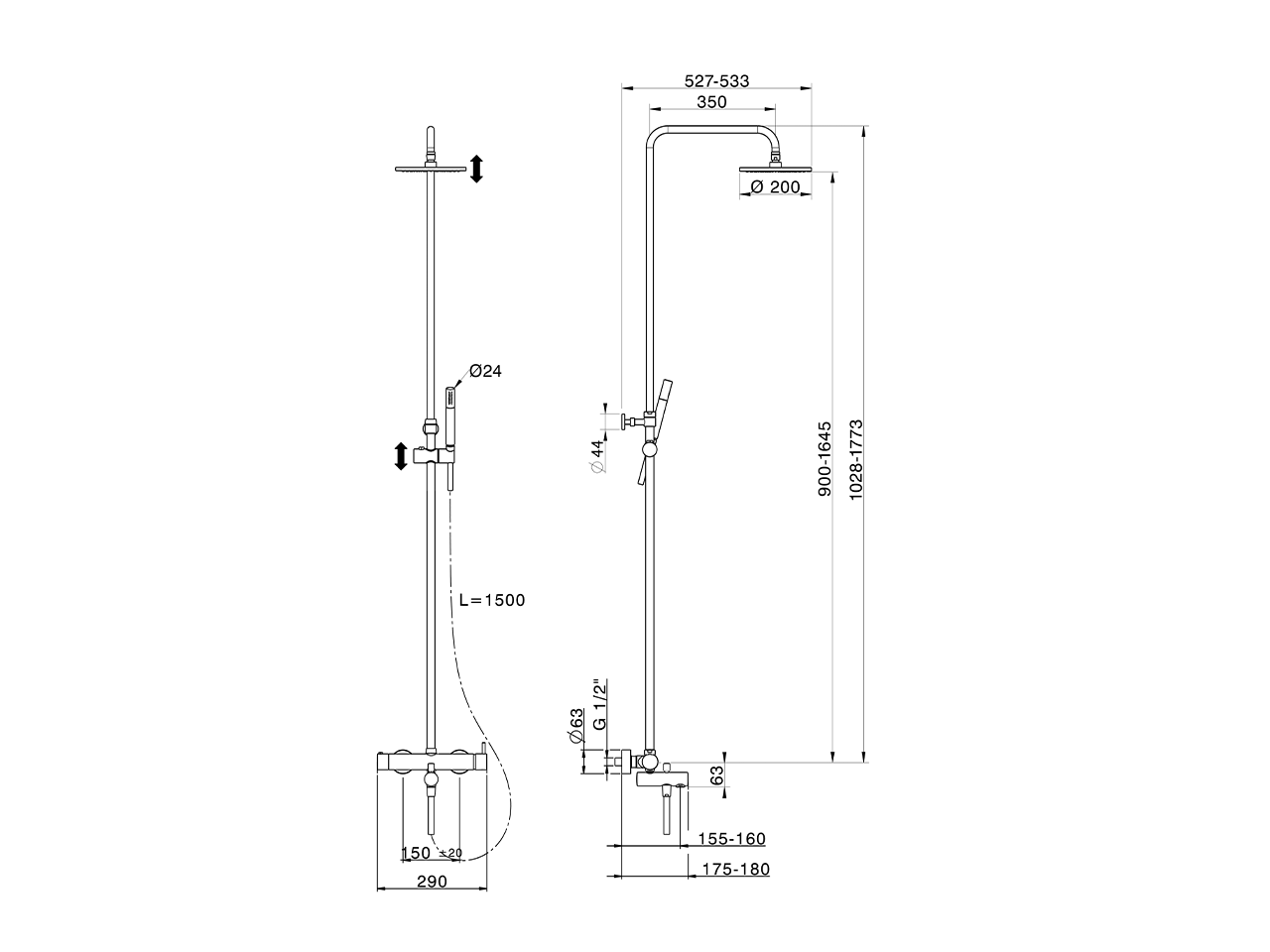 Columna monomando bañera 3 funciones SLIM_SM004120 - v1