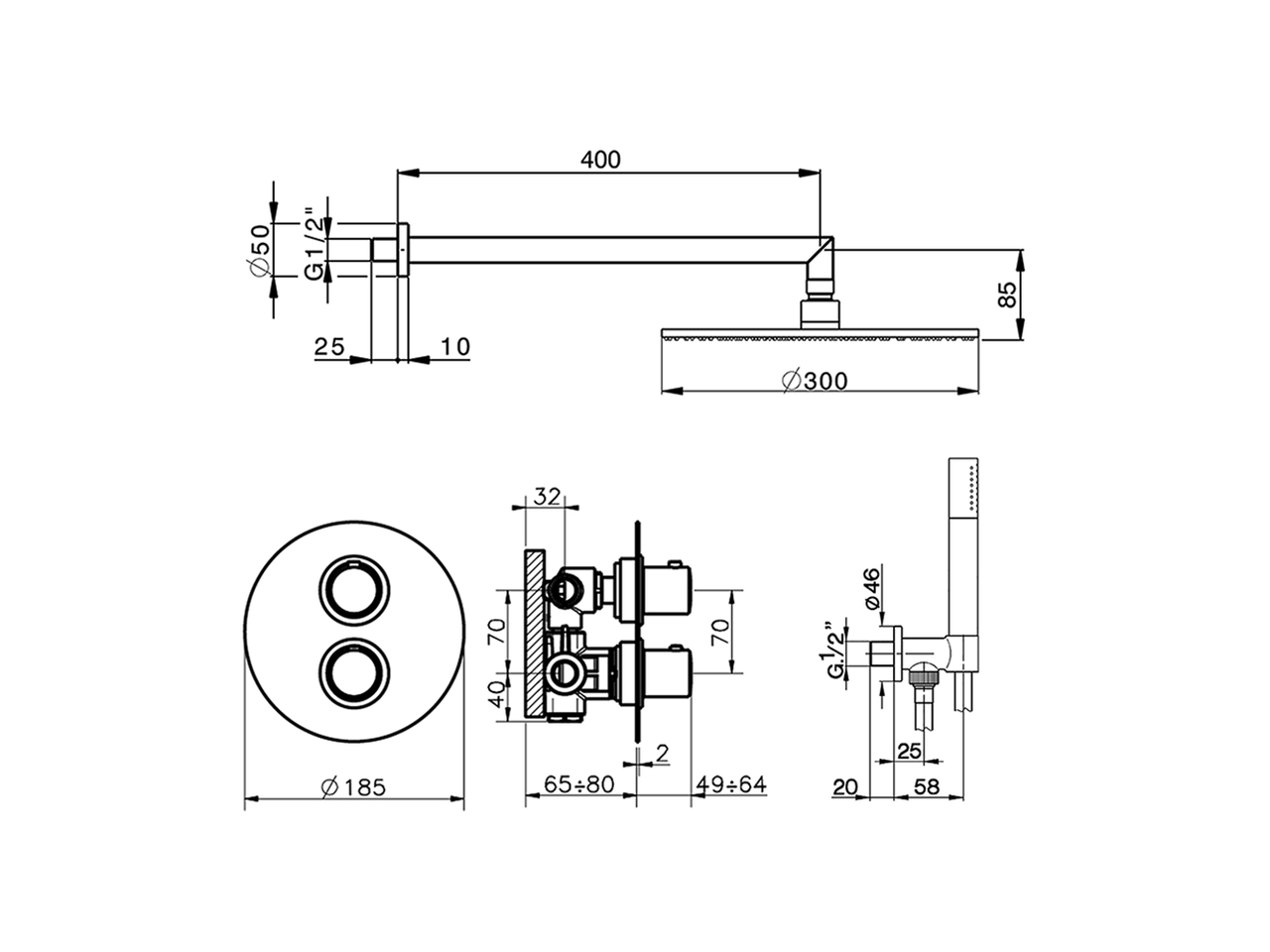 Conjunto ducha termostática empotrada SLIM_SM0KT010 - v1