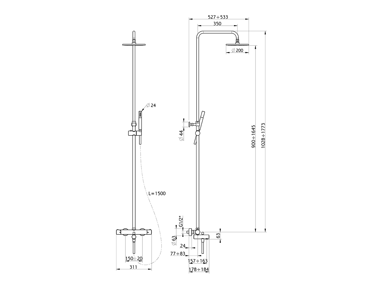 Columna termostática bañera 3 funciones SLIM_SMC83016 - v1