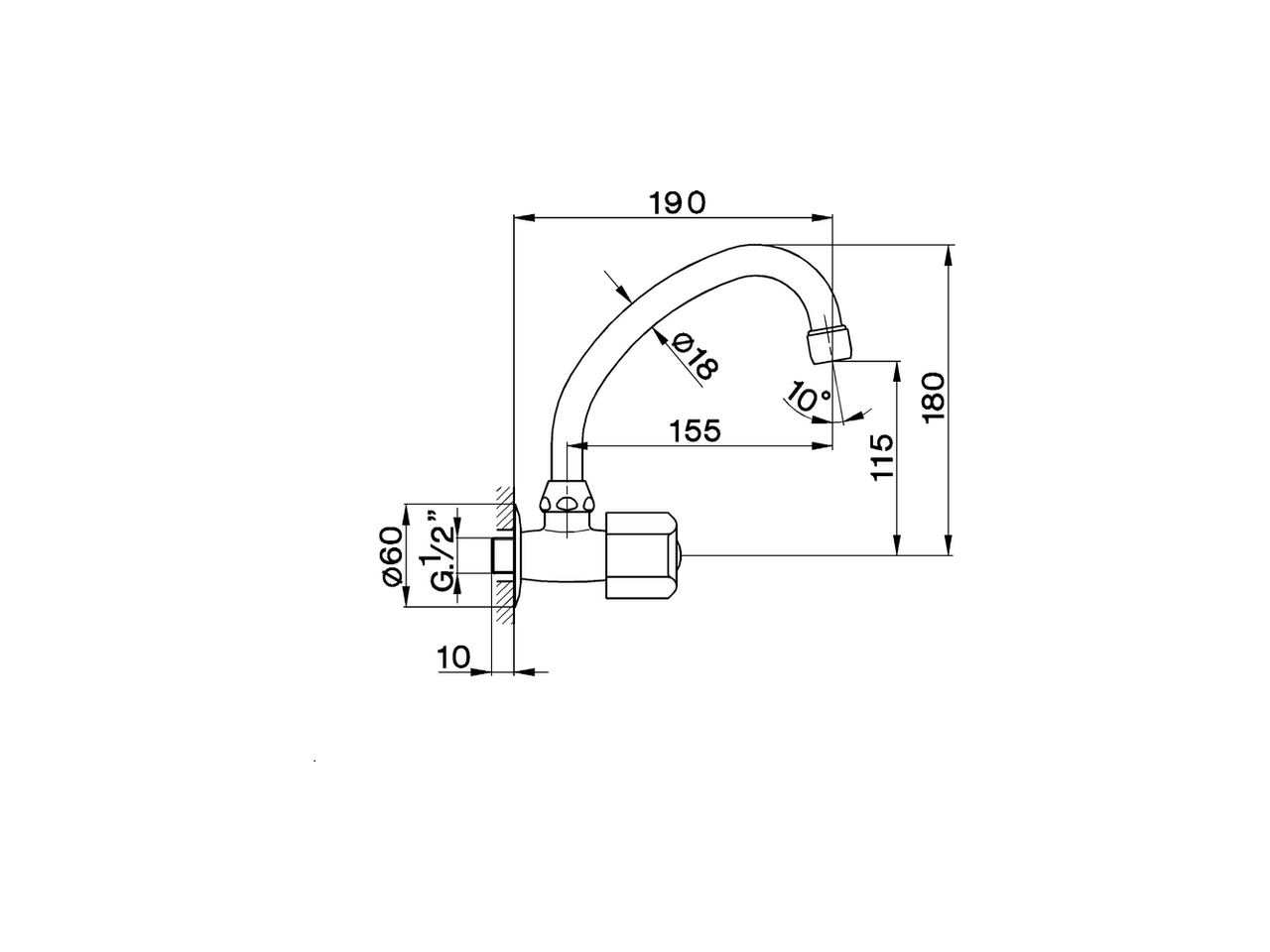 Grifo de un sólo agua de pared TR_TR001430 - v1