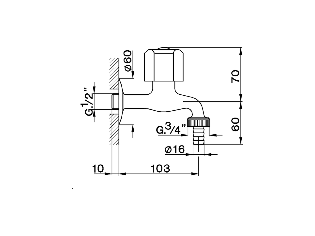 Grifo de un sólo agua de pared TR_TR001500 - v1