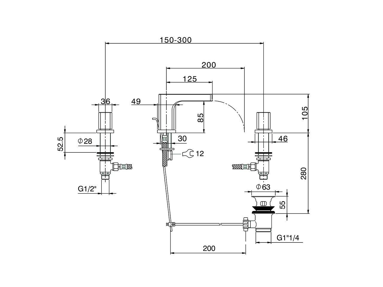 Lavabo 3 agujeros PURA AURA_U10C1020 - v1
