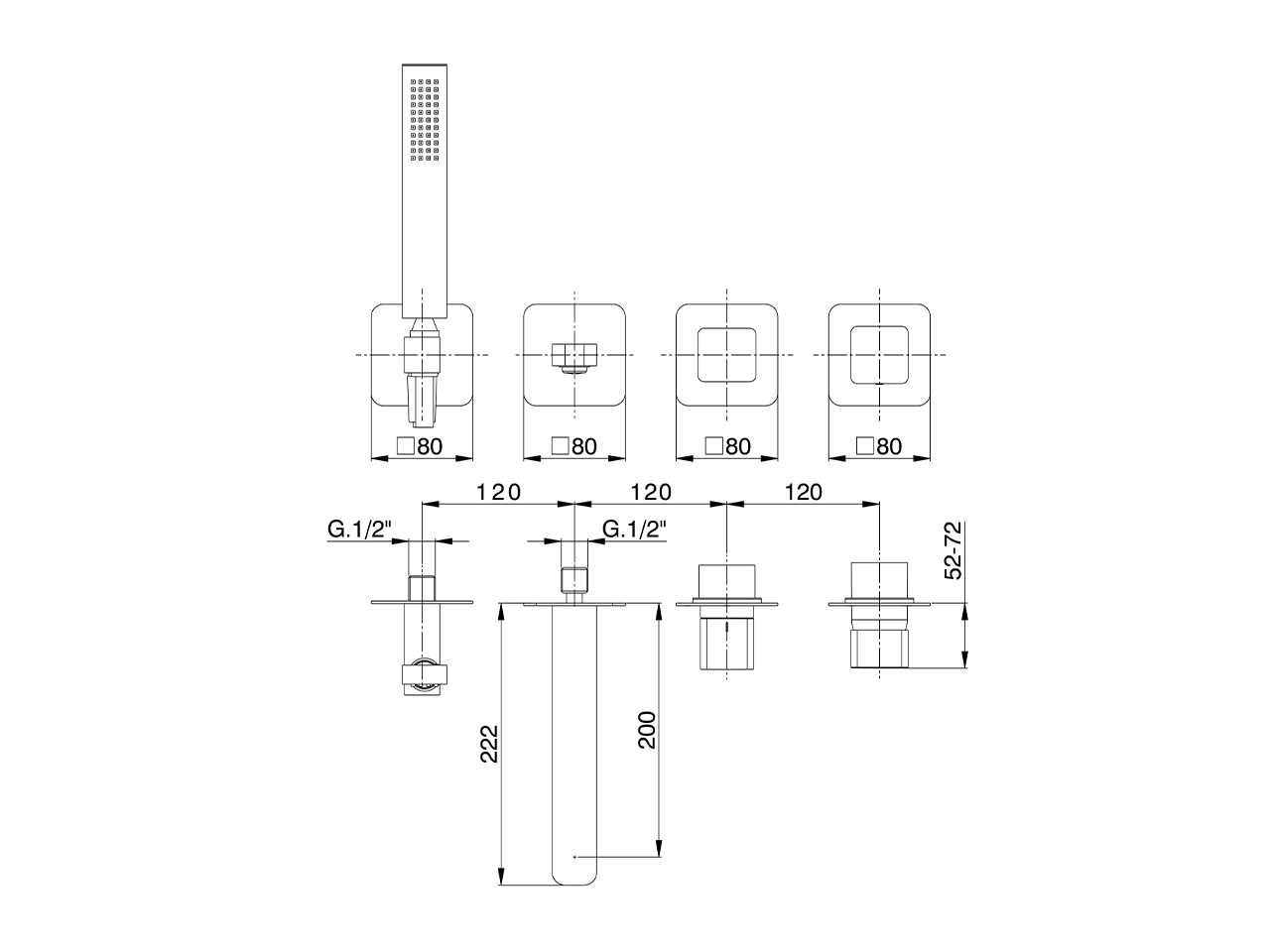 Parte externa monomando baño empotrada PURA AURA_U10G8200 - v1