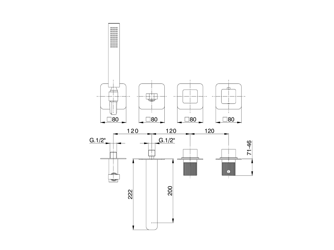 Parte externa termostático baño empotrado PLISSÉ AURA_U20G4200 - v1
