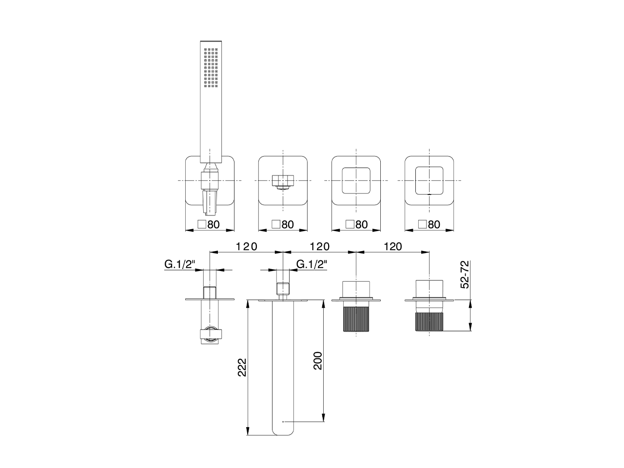 Parte externa monomando baño empotrada PLISSÉ AURA_U20G8200 - v1