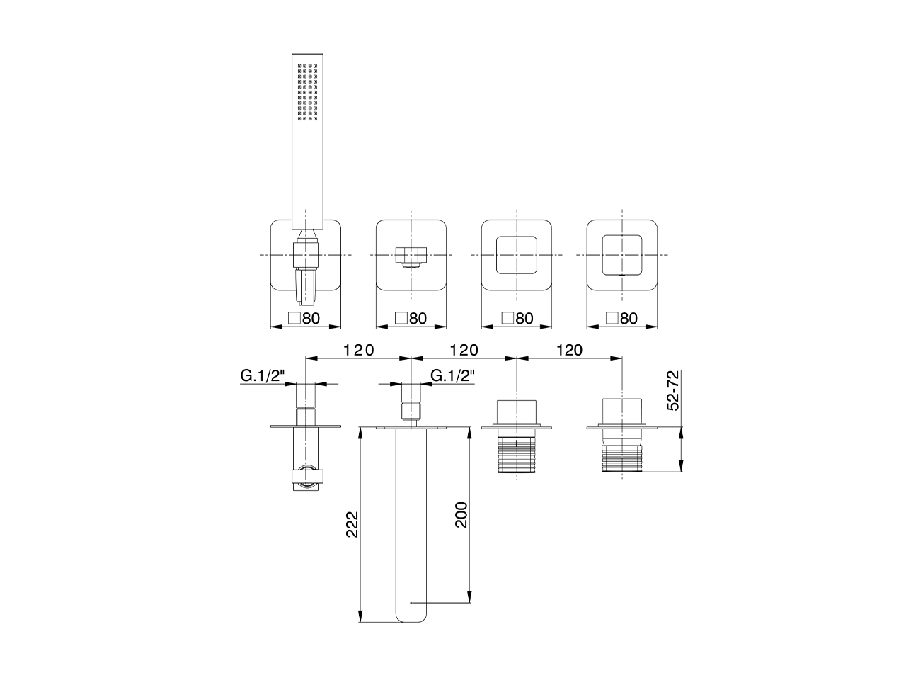 Parte externa monomando baño empotrada ARTE AURA_U30G8200 - v1