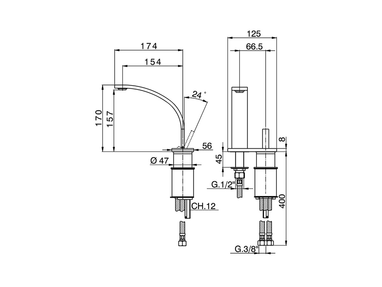 Lavabo monomando 2 agujeros WAVE_WA006520 - v1