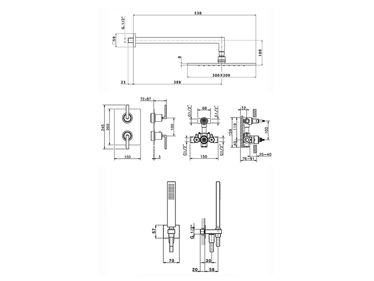 Conjunto ducha termostática empotrada WAVE_WA0KT010 - v1