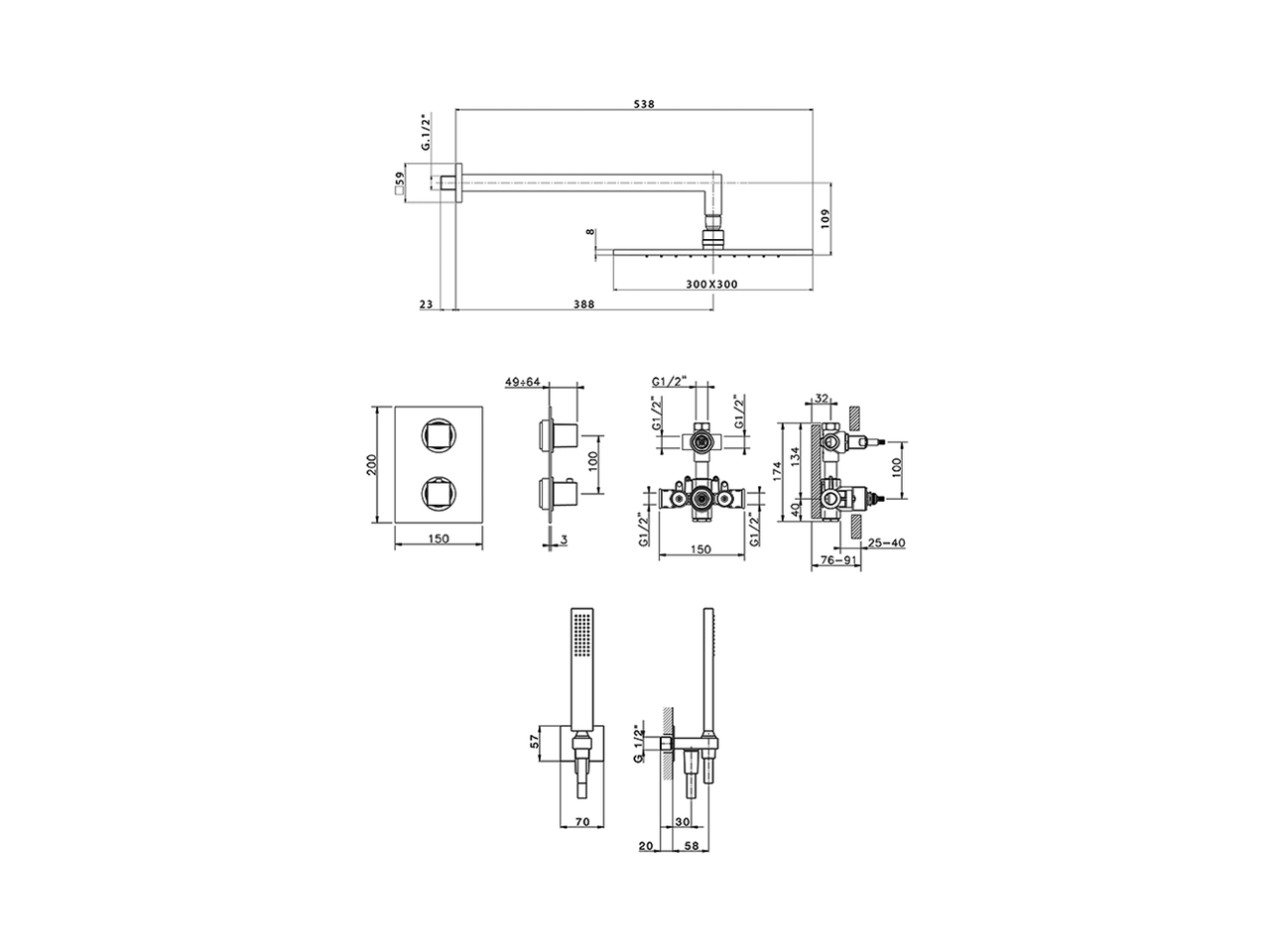 Conjunto ducha termostática empotrada WAVE_WE0KT010 - v1