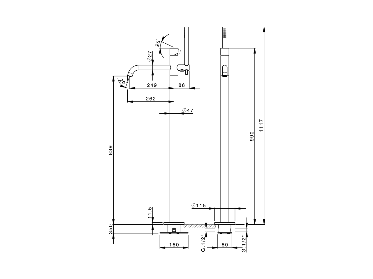 Bañera monomando de suelo SMOOTH X32_X3004204 - v1