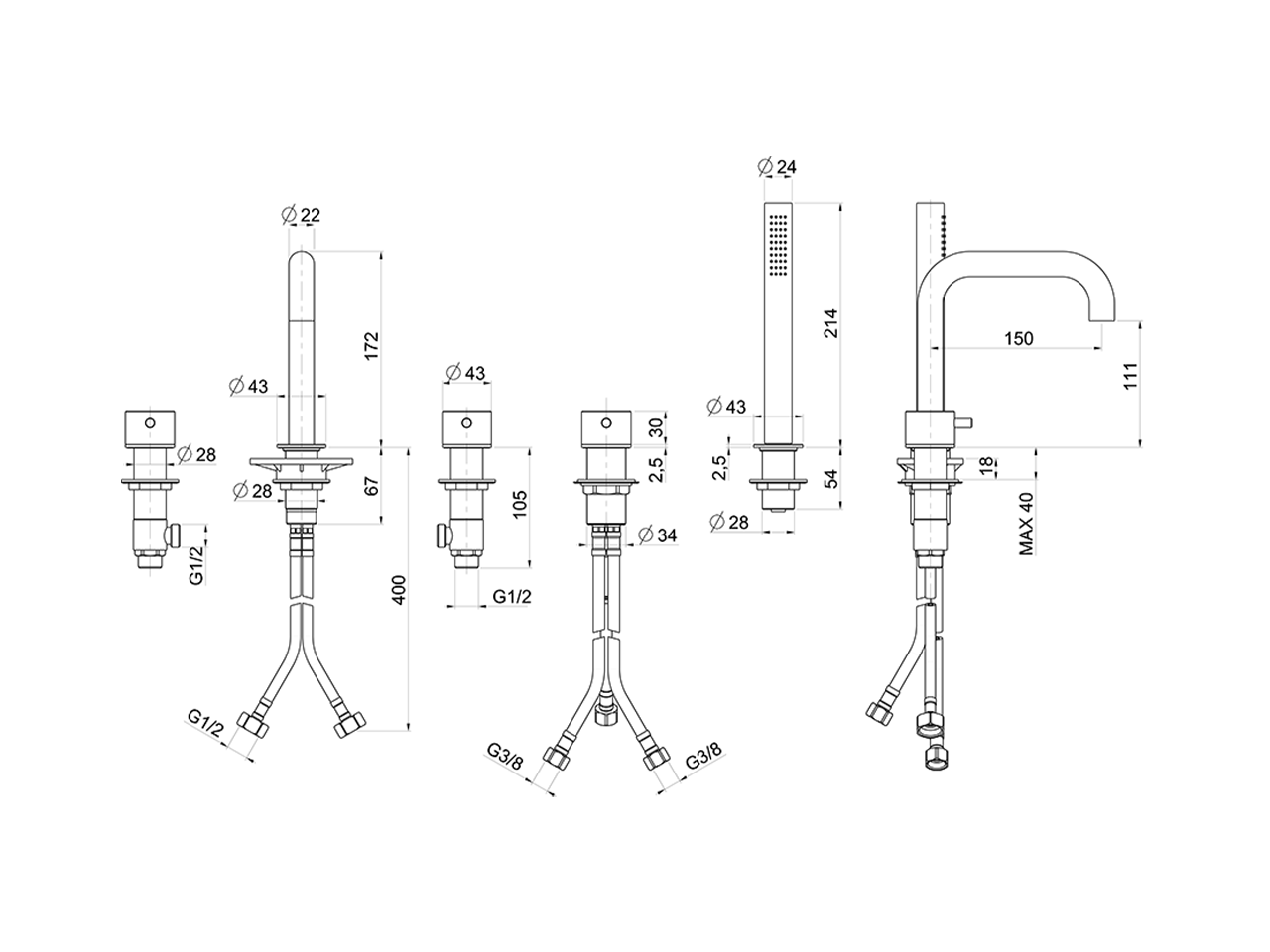 Borde bañera 5 agujeros XION_XI000260 - v1