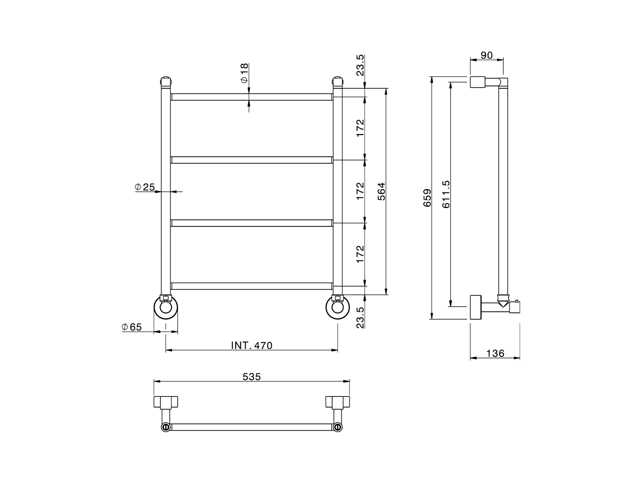 Calienta toallas fijo Ø18 mm ACCESORIOS BAÑO_ZA004920 - v1