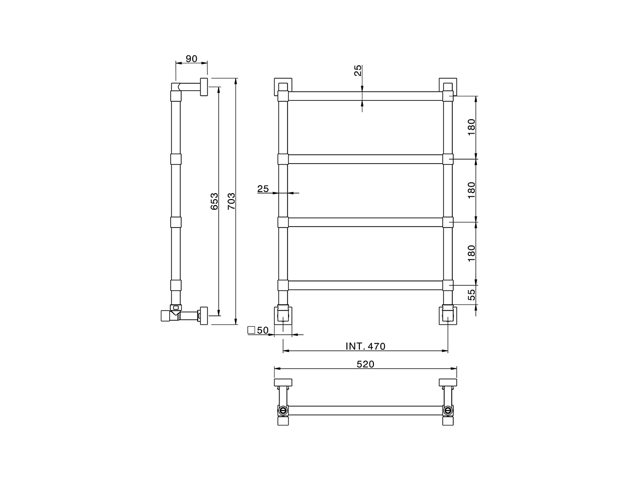 Calienta toallas fijo componible Ø25 mm ACCESORIOS BAÑO_ZA004930 - v1