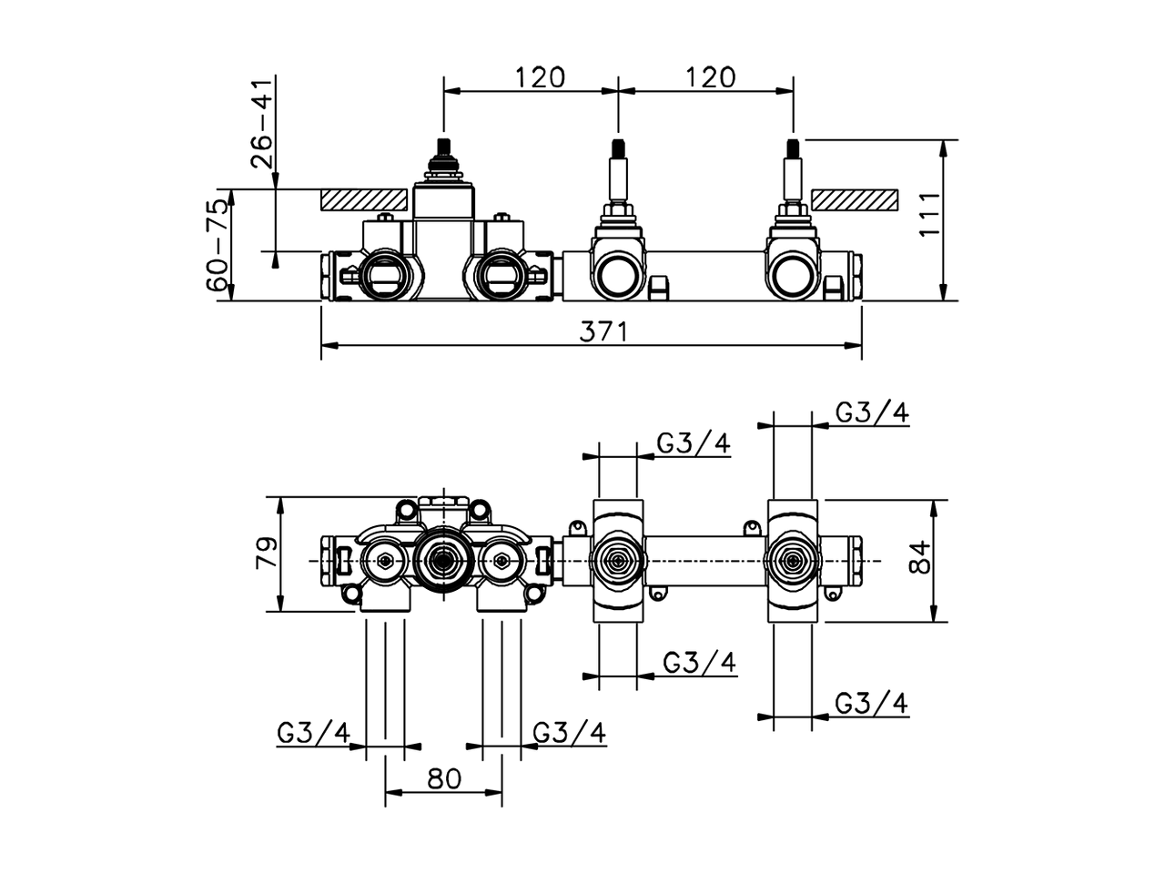 Parte empotrada termostático ducha 2 funciones EMPOTRADO_ZA01R200 - v1