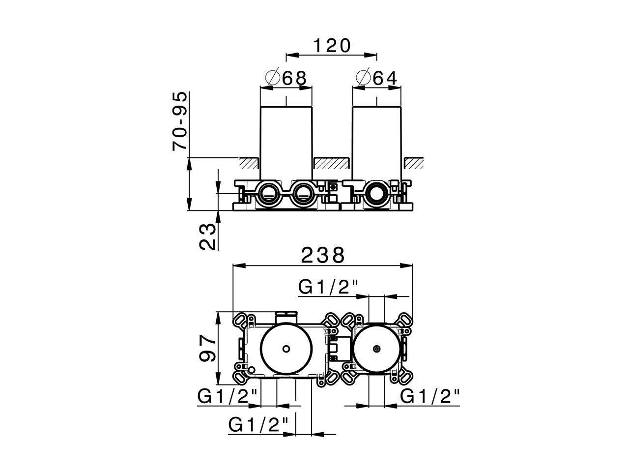 Parte empotrada termostático 1 función PUSH&SHOWER_ZA0G61R0 - v1